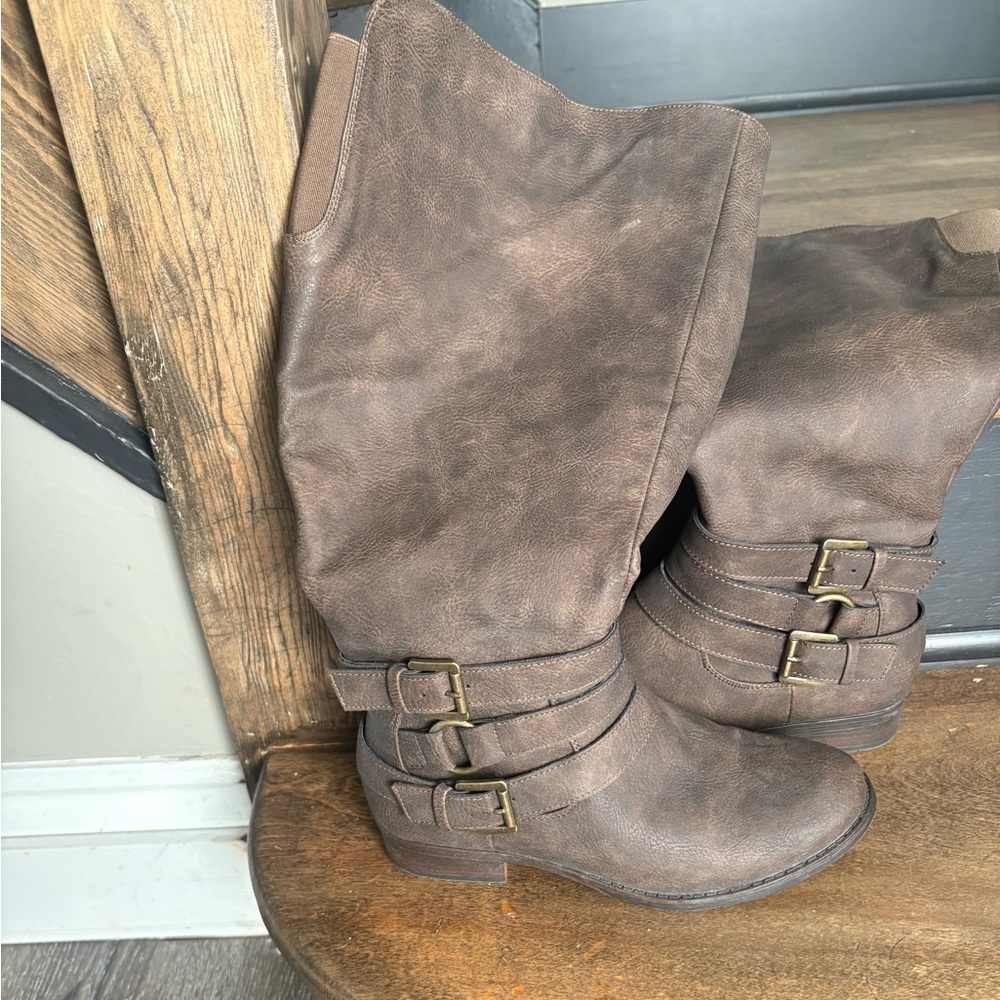 Maurices Brown Buckle Knee-High Boots size 6